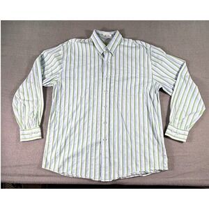 Cutter & Buck Green Blue Stripe Button Down Shirt Men's XL Cotton Long Sleeve